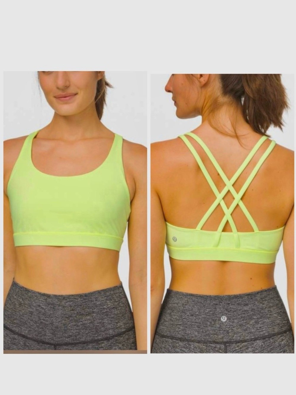 Lululemon Athletica Energy Bra Highlight Yellow Strappy Back Sports Bra Size 2